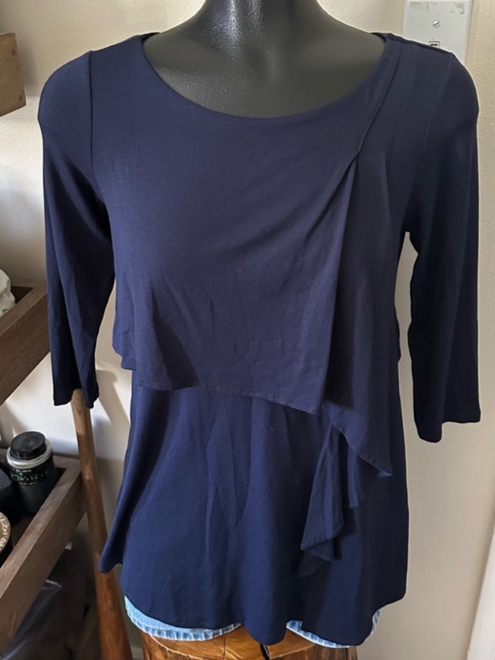 NWT Maternal America Navy Blue Drape Blouse